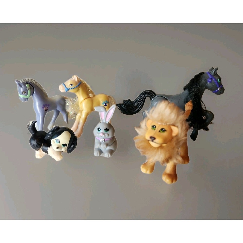 Vintage Kenner 1990s Littlest Pet Shop Ponies-3, Male Lion, Gray Bunny, & Puppy